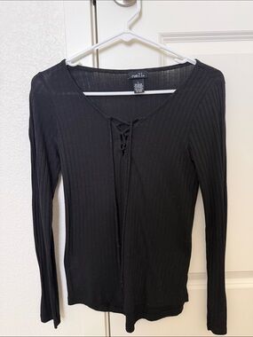 Rue21 Black Ribbed Long-Sleeve Lace-Up Top Dress